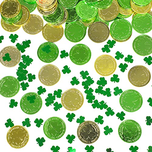 LOMIMOS St. Patrick's Day Tischdekorationen, 120 Stück Kunststoffmünzen und 28 g Kleeblatt-Kleeblatt-Konfetti-Streusel für irische Partydekoration, Gastgeschenke LOMIMOS St. Patrick's Day Tischdekorationen, 120 Stück Kunststoffmünzen und 28 g Kleeblatt-Kleeblatt-Konfetti-Streusel für irische Partydekoration, Gastgeschenke von LOMIMOS