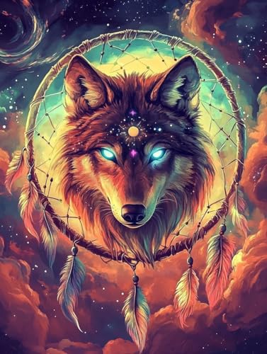 LOMSIOY DIY Diamond Painting Set Wolf 5D Diamond Painting Pictures with Accessories for Full Drill Rhinestone Embroidery Traumfänger Diamond Painting Crystal Adult Home Wall Decor 30 X 40 cm 19471 von LOMSIOY
