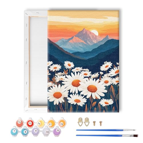 LOMSIOY Rahmen Malen nach Zahlen Kit für Erwachsene, DIY Landschaft Ölmalerei mit Pinseln, Haken - Gänseblümchen Gerahmte Kunst-Kits für Anfänger - geeignet für Schlafzimmer, Wand (8x12 Zoll) von LOMSIOY