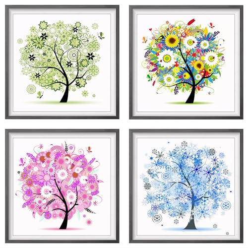 LOMTRATS Easy Stamped Cross Stitch Kits 11CT Embroidery Starter Kit DIY Needlework Craft Tree of Life Four Seasons for Beginner or Novice von LOMTRATS