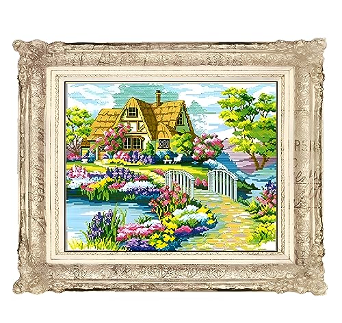 LOMTRATS Kreuzstich-Set, elegantes Zuhause, 11-fädig, gestempelt, Stickerei-Starter-Set, DIY, Handarbeit, Handwerk für Anfänger oder Anfänger (40 x 30 cm) von LOMTRATS