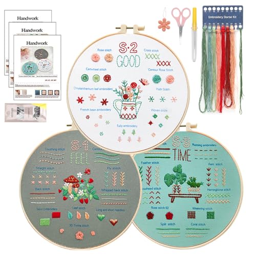 LOMUG 3 Sets Stickset DIY Stickstich-Übungsset für Anfänger, grundlegende und fortgeschrittene Stickstiche, absolute Stickerei-Starter-Kits, Hand-Bastel-Set mit 2 Stück Bambus Stickrahmen, Anleitung LOMUG 3 Sets Stickset DIY Stickstich-Übungsset für Anfänger, grundlegende und fortgeschrittene Stickstiche, absolute Stickerei-Starter-Kits, Hand-Bastel-Set mit 2 Stück Bambus Stickrahmen, Anleitung von LOMUG
