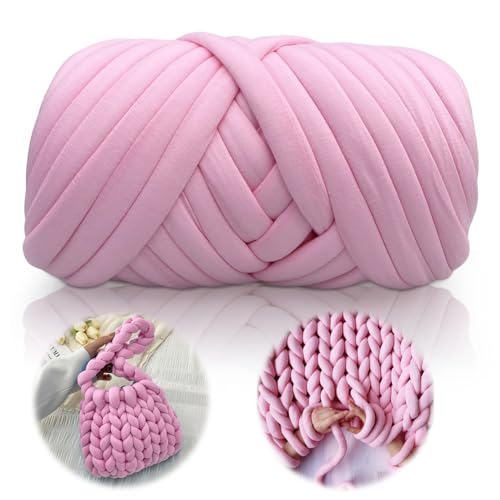LOMUG Baumwolle zum Häkeln, Sperrige Armstricken Wolle, Grob Gestrickte Kuscheldecke (Rosa) von LOMUG