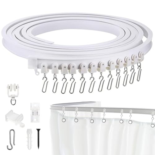 LOMUG Flexible Deckenvorhangschiene, 5M Vorhangschiene Deckenmontage, Gebogene Vorhangschiene mit stummen Rollen für Privatsphäre im Wohnzimmer und Badezimmer Wohnmobile Raumteiler LOMUG Flexible Deckenvorhangschiene, 5M Vorhangschiene Deckenmontage, Gebogene Vorhangschiene mit stummen Rollen für Privatsphäre im Wohnzimmer und Badezimmer Wohnmobile Raumteiler von LOMUG