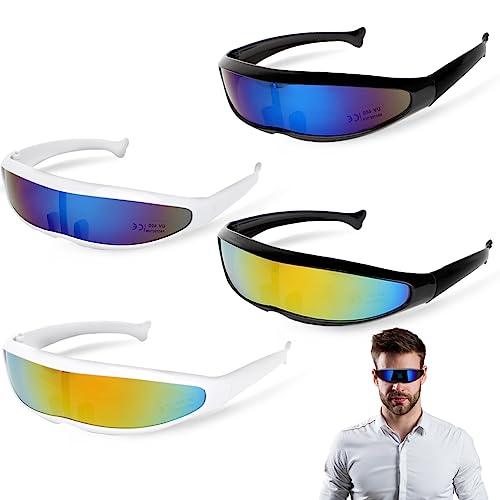 LOMUG Futuristische Sonnenbrille, 4 Stück Schnelle Brille Coole Futuristische Sonnenbrille, Partybrille Funbrille, Lustige Sonnenbrille Space Brille Alien Brille Set für Oster Party Cosplay Requisiten von LOMUG