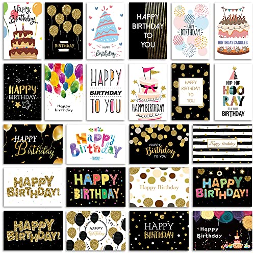 LOMUG Geburtstagskarten mit Umschlag Set, 24 Stück Klappkarten Geburtstagskarte, Grußkarten Geburtstag Karten Glückwunschkarte Set Glückwunschkarten Birthday Card Geburtstagsgeschenk für Mama Freunde von LOMUG