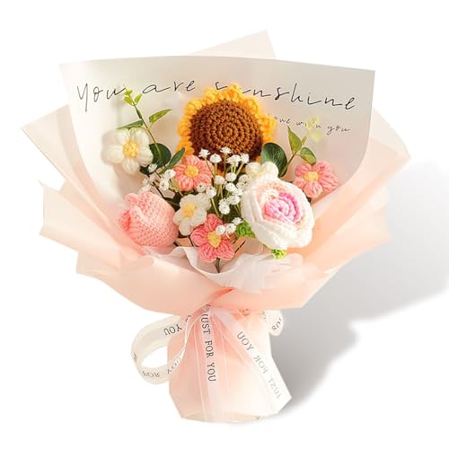 LOMUG Gehäkelte Blumen Blumenstrauß, Häkelblumen Blumenstrauss Künstlich, Häkeln Tulpen, Rosen, für Frauen Freunde Mutter Oma, Muttertag Valentinstag Jubiläen Abschlussfeiern (1, Sonnenblumen) von LOMUG
