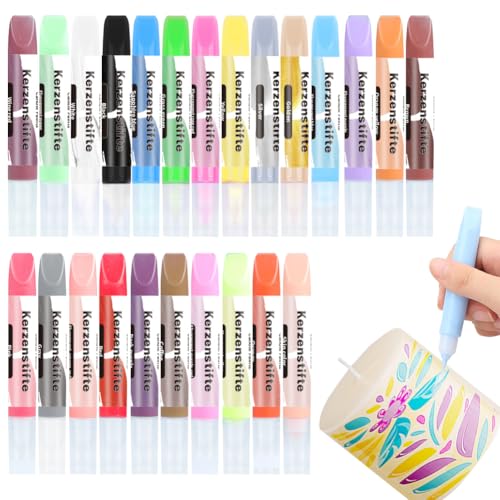 LOMUG Kerzenstifte, 24 Farben Kerzen Bemalen Set, Wachsstifte für Kerzen, Candle Pen für Kerzen, Ideal zum Kerzen Dekorieren & Gestalten, Kerzenfarbe für Stoff, Karton, Holz, Keramik, Glas, 10 ml LOMUG Kerzenstifte, 24 Farben Kerzen Bemalen Set, Wachsstifte für Kerzen, Candle Pen für Kerzen, Ideal zum Kerzen Dekorieren & Gestalten, Kerzenfarbe für Stoff, Karton, Holz, Keramik, Glas, 10 ml von LOMUG