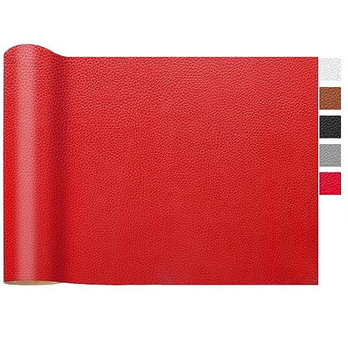 LOMUG Kunstleder Meterware 100 x 140cm Wasserdicht Leder Stoff Gekörnt Lederimitat Texturiert Lederstoff Leder Risse Reparieren Bezugsstoff Möbelstoff Leder Patch für Autositze Sofa, Rot von LOMUG