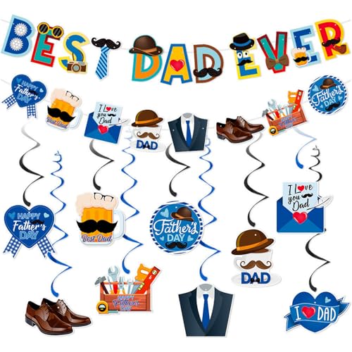 Vatertagsdekorationen Hängeset - Best Dad Ever Banner Happy Father's Day Schwarz Blau Wirbel Herz Bart Anzüge Folie Luftschlangen Papa Geburtstag Girlande Vatertag Party Home Bar Outdoor Dekorationen Vatertagsdekorationen Hängeset - Best Dad Ever Banner Happy Father's Day Schwarz Blau Wirbel Herz Bart Anzüge Folie Luftschlangen Papa Geburtstag Girlande Vatertag Party Home Bar Outdoor Dekorationen von LOMYLM