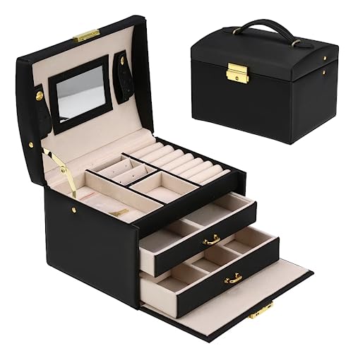 LONENESSL Schmuckkästchen Organizer, 3 Ebenen Große Schmucksachen Reise Fall für Frauen Grils, Kunstleder Verspiegelte Schmuckschatulle Anzug Aufbewahrung für Ringe, Halskette LONENESSL Schmuckkästchen Organizer, 3 Ebenen Große Schmucksachen Reise Fall für Frauen Grils, Kunstleder Verspiegelte Schmuckschatulle Anzug Aufbewahrung für Ringe, Halskette von LONENESSL
