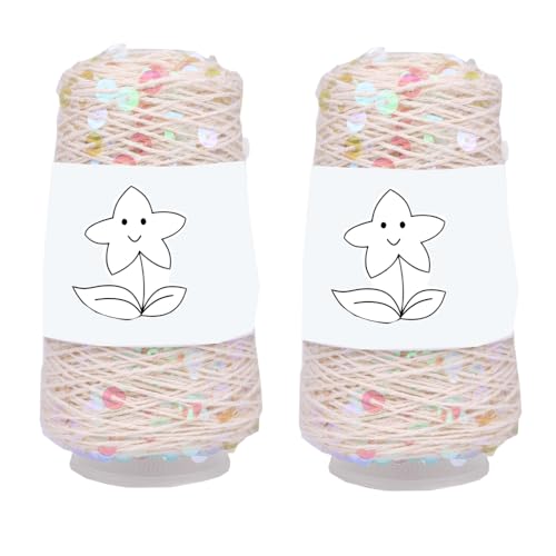 2 Knäuel Pailletten Sparkle Baumwollgarn, Metallic-Lurex-Paillettengarn, Zubehör, Stricken Sie es in Garn zum Stricken und Häkeln, 100 g (Beige, L) von LONGJUN