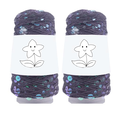 2 Knäuel Pailletten Sparkle Baumwollgarn, Metallic-Lurex-Paillettengarn, Zubehör, Stricken Sie es in Garn zum Stricken und Häkeln, 100 g (Carbon Grau, L) von LONGJUN