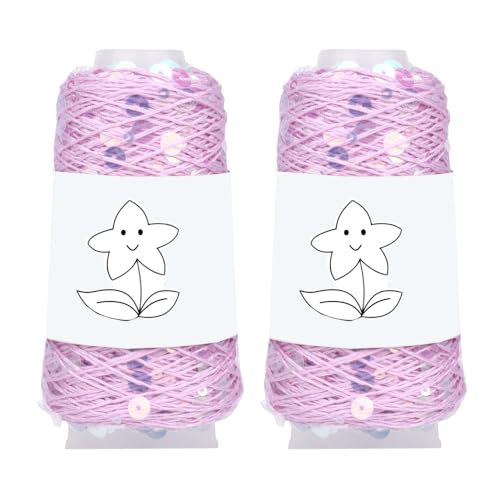 2 Knäuel Pailletten Sparkle Baumwollgarn, Metallic-Lurex-Paillettengarn, Zubehör, Stricken Sie es in Garn zum Stricken und Häkeln, 100 g (Illusion Pink, L) von LONGJUN