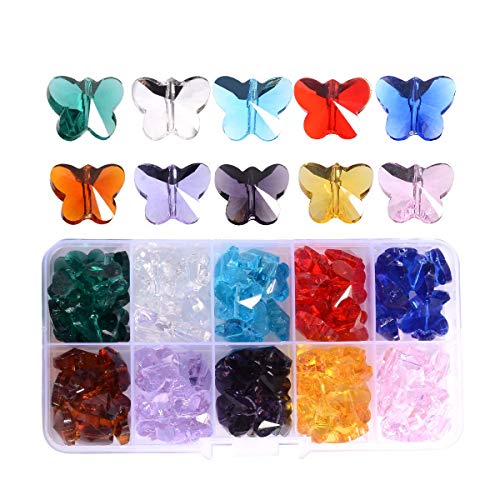 LONGWIN 100 Stück Kristallperlen Schmetterling 14 mm Glasperlen mehrfarbig für Schmuck, die Teile von Kronleuchtern herstellen. von LONGWIN