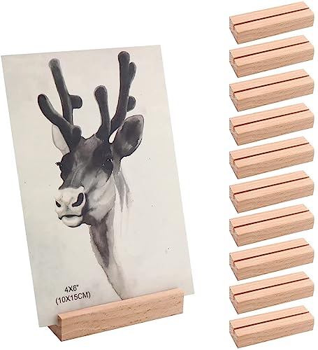 LONHCHI 10 Stücke Holz Kartenhalter, Tischkartenhalter, Fotohalter aus massivem Buchenholz Tischnummern Hochzeit Halter für Restaurants, Hochzeiten, Bankette und Partys Fotoständer(8x1,5x2,5cm) von LONHCHI