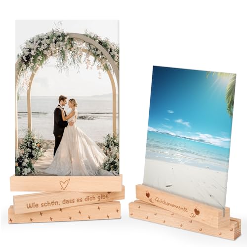 LONHCHI 5 Stück Kartenhalter Holz Kartenständer Postkartenhalter Fotohalter Mit Text und Grafiken, Bilderständer aus Holz Fotohalter für Fotoaufsteller 15 × 2 × 2CM von LONHCHI