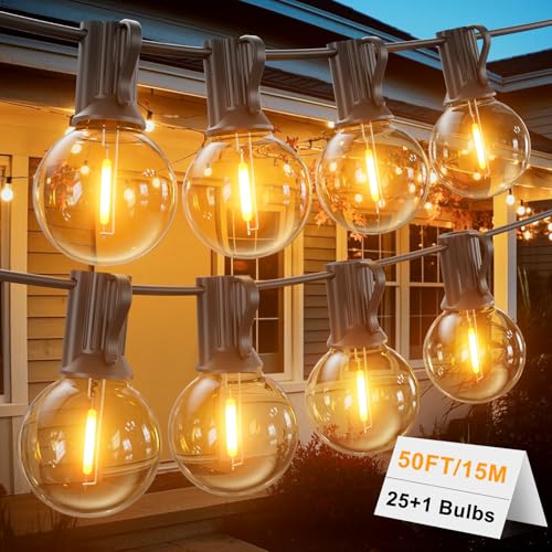 LONIUTO Lichterkette Außen Strom 15M mit 25+2 G40 LED Glühbirnen Outdoor Lichterkette Aussen 2700K Warmweiß IP65 Wasserdicht Lichterkette für Garten, Terrasse, Partys von LONIUTO