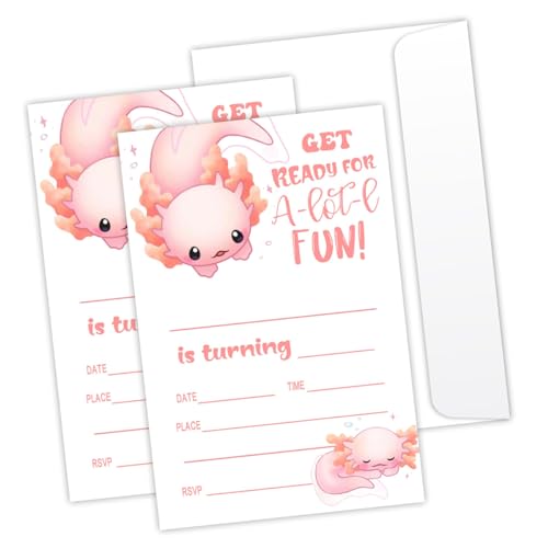 Axolotl Geburtstagsparty-Einladungen für Kinder, Mädchen, Jungen, Rosa, magisches Meeresleben, Axolotl unter dem Meer, Party, rosa Fisch-Party, 20 Party-Einladungen mit Umschlägen, Axolotl Geburtstagsparty-Einladungen für Kinder, Mädchen, Jungen, Rosa, magisches Meeresleben, Axolotl unter dem Meer, Party, rosa Fisch-Party, 20 Party-Einladungen mit Umschlägen, von LONLONBANG