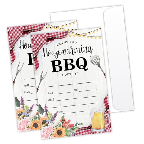 LONLONBANG Einladungskarten zum Einzug, Grillen, Picknick, Einweihungsparty, Hinterhof, Kochen, Einladungskarten, Sommer, Einweihungsparty, 20 Party-Einladungen mit Umschlägen, L796 von LONLONBANG