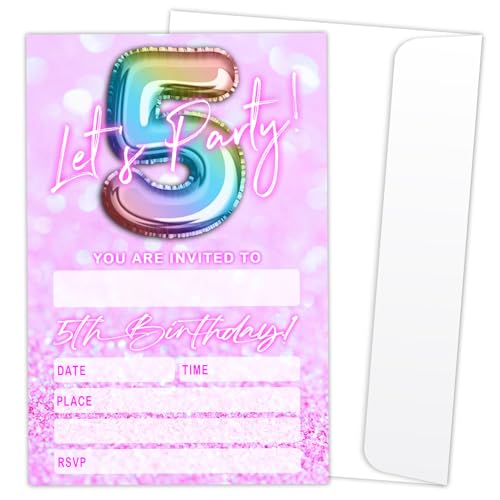 Let's Party Einladungskarten zum 5. Geburtstag, für Jungen, Mädchen, Kinder, rosa und glitzernde Luftballons, Einladungen, 20 Einladungen zum Ausfüllen mit Umschlägen, Geburtstagsparty, Gastgeschenk Let's Party Einladungskarten zum 5. Geburtstag, für Jungen, Mädchen, Kinder, rosa und glitzernde Luftballons, Einladungen, 20 Einladungen zum Ausfüllen mit Umschlägen, Geburtstagsparty, Gastgeschenk von LONLONBANG
