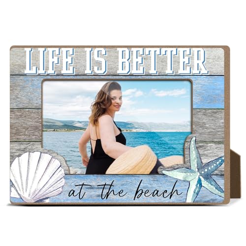 YT0080 Bilderrahmen aus Holz, Motiv: "Life Is Better at the Beach", moderner Bilderrahmen, Bauernhaus-Bilderrahmen, Fotogeschenke für Kreuzfahrt-Liebhaber, Strandgeschenk von LONLONBANG
