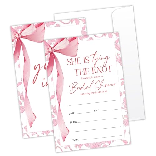 YT0149 Hochzeitseinladungskarten mit rosa Schleifen, Aquarell-Hochzeitseinladungen mit Umschlägen, für Mr & Mrs, doppelseitig, zum Ausfüllen, Brautparty, Gastgeschenk und Zubehör, 25 Stück YT0149 Hochzeitseinladungskarten mit rosa Schleifen, Aquarell-Hochzeitseinladungen mit Umschlägen, für Mr & Mrs, doppelseitig, zum Ausfüllen, Brautparty, Gastgeschenk und Zubehör, 25 Stück von LONLONBANG