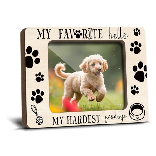 YT0211 Magnetischer Bilderrahmen für Hundemutter, Tierliebhaber, Gedenkgeschenk für Hundeverlust, Kühlschrankdekoration, "Mein Favorite Hello and My Hardest Goodbye", Holz-Bilderrahmen, 6,3 x 8,9 cm von LONLONBANG