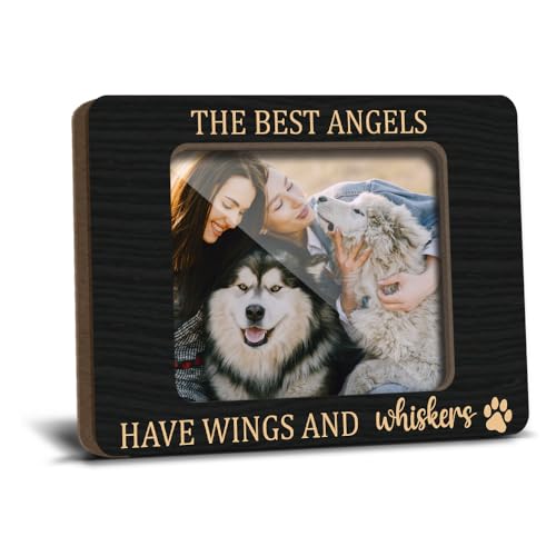 YT0212 Magnetischer Bilderrahmen für Katze, Tierliebhaber, Gedenkgeschenk für den Verlust der Katze, Kühlschrankdekoration, Die besten Engel haben Flügel und Schnurrhaare, Holz-Bilderrahmen, 6,3 x 8,9 von LONLONBANG