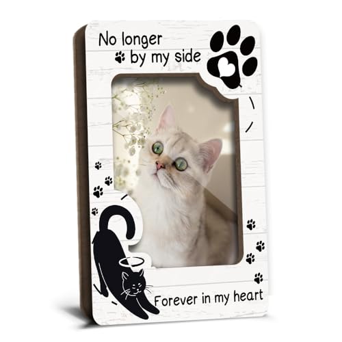 YT0220 Magnetischer Gedenk-Bilderrahmen für Katze, Tierliebhaber, Gedenkgeschenk für den Verlust der Katze, Kühlschrankdekoration, "No Longer by My Side Forever in My Heart", Holz-Bilderrahmen, 6,3 x von LONLONBANG