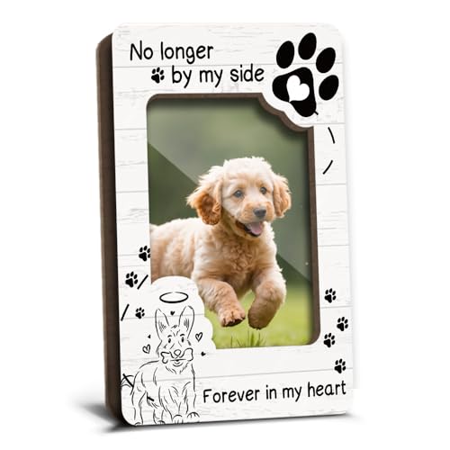 YT0221 Magnetischer Gedenk-Bilderrahmen für Hundeliebhaber, Gedenkgeschenk für den Verlust des Hundes, Kühlschrankdekoration, "No Longer by My Side Forever in My Heart", Holz-Bilderrahmen, 6,3 x 8,9 von LONLONBANG