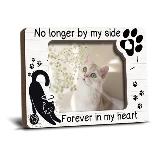 YT0229 Magnetischer Gedenk-Bilderrahmen für Katze, Tierliebhaber, Gedenkgeschenk für den Verlust der Katze, Kühlschrankdekoration, "No Longer by My Side Forever in My Heart", Holz-Bilderrahmen, 6,3 x von LONLONBANG