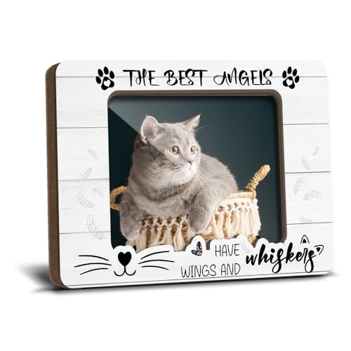 YT0235 Magnetischer Bilderrahmen für Katze, Tierliebhaber, Gedenkgeschenk für den Verlust der Katze, Kühlschrankdekoration, die besten Engel haben Flügel und Schnurrhaare, Holz-Bilderrahmen, 6,3 x 8,9 von LONLONBANG