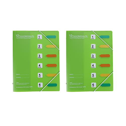 2 Stück Dokumentenmappe A4 PP Kunststoff Registermappe 12 Seiten Ordnungsmappe mit 2 Gummizügen Büro Schule Fächermappe Dokumentordner Bunter Aktenordner Organizer für Datei Notenblatt Test Papier von LONTG