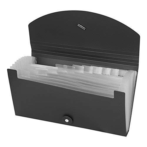 Ordnungsmappe aus Kunststoff Dokumententasche mit Knöpfe Schreibwaren Box Tragbar PP Fächermappe für Rechnungen Business Büro Haushalt Papier 26*14,7*3,2 cm Dokumente Brieftasche Aktentasche Schwarz von LONTG