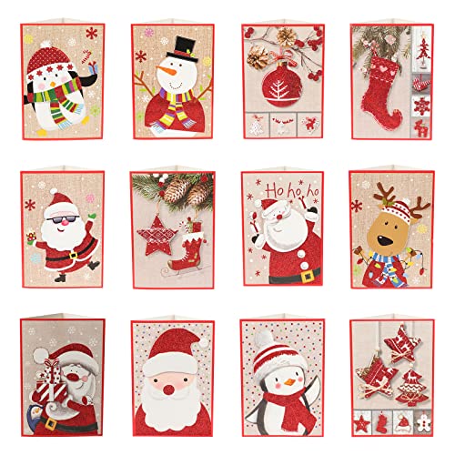 Weihnachtskarten mit Musik und Lichteffekten 12 Klappkarten mit 12 Umschlägen Weihnachtsmotiv Grußkarten Frohe Weihnachten Postkarte Geschenkkarte Set für Weihnachtsgrüße an Familie Freunden Kunden von LONTG