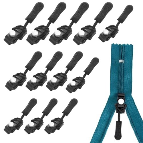 LONZIKP 12 Stück Zipper Puller, Fixed Zipper Puller, Zipper Slider Replacement, Universal Zipper, Zipper Repair for Jacket, Backpack, Luggage, Sleeping Bag von LONZIKP