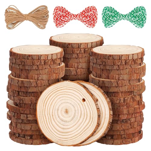 LOOFORE Natürliche Holzscheiben, 6–7 cm, unlackierte Holzuntersetzer, vorgebohrte Holzscheiben, Holzscheiben, mit 3 Seilen für Kunsthandwerk, Weihnachtsdekorationen oder Hochzeitsgeschenke, 54 Stück LOOFORE Natürliche Holzscheiben, 6–7 cm, unlackierte Holzuntersetzer, vorgebohrte Holzscheiben, Holzscheiben, mit 3 Seilen für Kunsthandwerk, Weihnachtsdekorationen oder Hochzeitsgeschenke, 54 Stück von LOOFORE