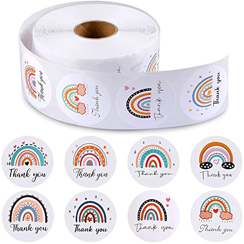 LOOGI Danke Aufkleber, 500 Stück Dankeschön Etiketten Selbstklebend Karikatur Thank You Sticker für Geschenktüten Hochzeit Marmeladenglas Backen Handarbeit (Regenbogen, 3,8cm) von LOOGI