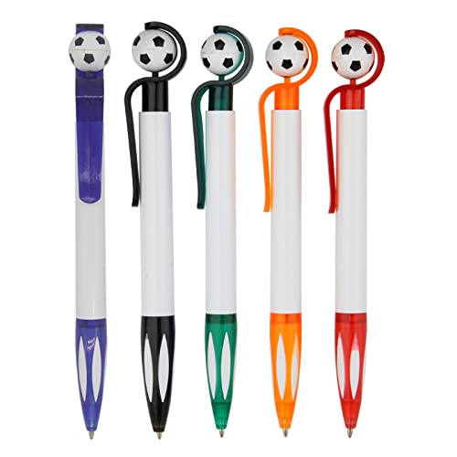 LOOMIKKE Lustiger Fußball-Schreibstift, einziehbarer Kugelschreiber, rutschfester Griff, 1,0 mm, schwarze Tinte, reibungsloses Schreiben für Kinder, 5 Stück von LOOMIKKE