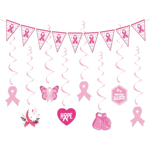 LOONELO Brustkrebs-Bewusstseins-Hängewirbel, Dekorationsset, rosa Schleife, Deckenschlangen mit Aussparungen, Papp-Banner für Frauen, Wohltätigkeitsorganisation, Spendenaktion, Survivor-Kampagne LOONELO Brustkrebs-Bewusstseins-Hängewirbel, Dekorationsset, rosa Schleife, Deckenschlangen mit Aussparungen, Papp-Banner für Frauen, Wohltätigkeitsorganisation, Spendenaktion, Survivor-Kampagne von LOONELO
