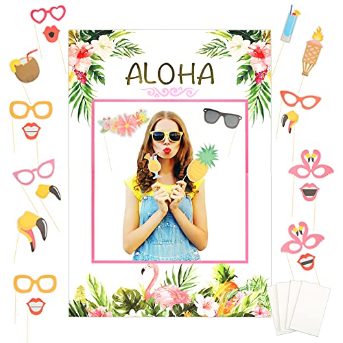 LOOPES 22Pcs Flamingo Hawaii Foto Requisiten Sommer Fotorequisiten Strand Foto Accessoires Aloha Photo Booth Props Poolparty Mitgebsel für Tropical Pool Geburtstag Hochzeit Party Deko von LOOPES