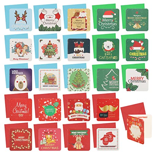 LOOPES 96tlg Weihnachtskarten mit Umschlag Set Weihnachten Klappkarten blanko Doppelkarten Christmas für Weihnachtsgrüße im Kraftpapier mit Weihnachtsaufkleber für Kinder Geschenk 7x7cm von LOOPES