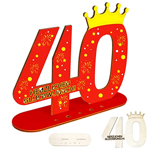 LOOPES 40 Geburtstag Deko Holz Schild Gästebuch Schwarz Gold 40. Geburtstag Dekoration Tischdeko Jubiläum Deko Zahlen 40 Jahre Happy 40th Birthday Tischdekorationen für Frauen Männer von LOOPES