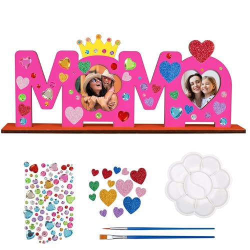 LOOPES MAMA Geschenk Geburtstag Bilderrahmen MAMA Holzbuchstaben Mutter Bastelset Holz mit Standhilfe,Holznamen bemalen und Fotos ankleben,Muttertag Weihnachten Geschenkideen für MAMA Von Tochter Sohn von LOOPES