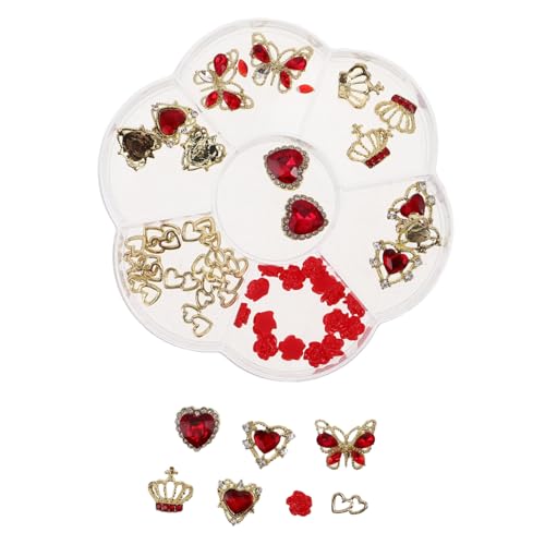 LOORGVEL 1 Schachtel Luxuriöse Nagel Charms Herz Krone Schmetterling Strasssteine aus Langlebiger Legierung für Frauen Tragbare Nail Art Accessoires für DIY Maniküre und Kreative von LOORGVEL