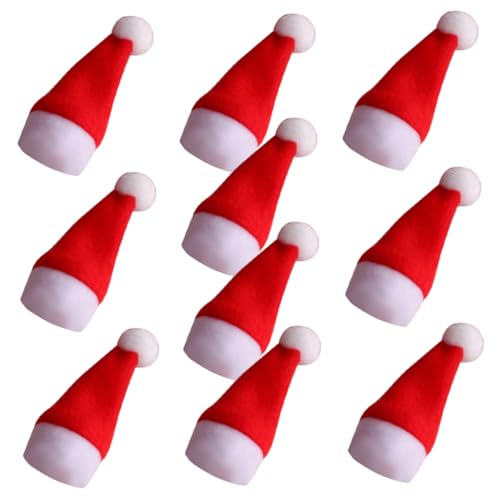 LOORGVEL 10 Stück Mini Weihnachtsmützen aus Vliesstoff Lutscher Deko Candy Hats Wiederverwendbare Nikolausmützen für DIY Weihnachtsdeko Lollipop Verpackung Festliche Tischdekoration von LOORGVEL