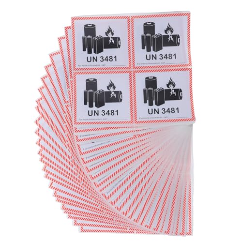 LOORGVEL 100 Blatt Selbstklebende Lithiumbatterie Warnetiketten Feuerfeste Transportaufkleber für Sicheren Versand und Lagerung Wetterbeständige Batterie Sicherheitskennzeichnung von LOORGVEL