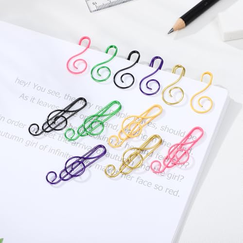 LOORGVEL 100 Stück Bunte Metall Büroklammern Musiknoten Form Farben Mix Langlebige Papierclips für Dokumente Fotos Notizen Büro Schule Dekorative und Vielseitige Zufällige Zufällige Farbe von LOORGVEL