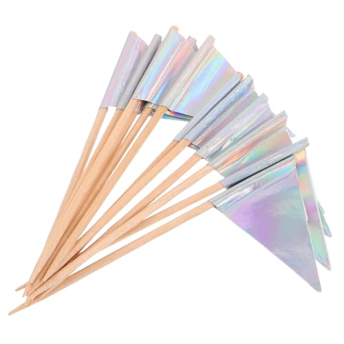 LOORGVEL 12 Stück Dreieck Flaggen zum Kuchen Dekorieren Bunte Party Topper für Geburtstagsfeiern Hochzeiten und Dessertpräsentationen Stabile Zahnstocher Fahnen für Obst und Snacks von LOORGVEL